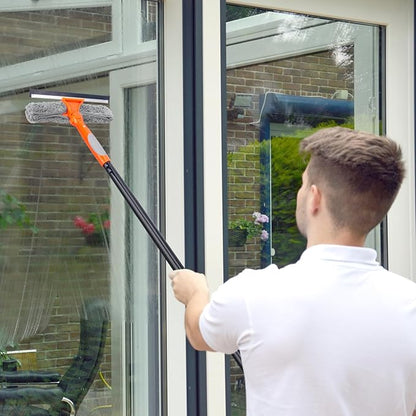 Window Cleaner Tool for Home, 59.5'' Squeegee Kit for Car Windshield, Shower Door, Mirror Cleaning, 2 in 1 Outdoor Glass Washer with Extension Pole