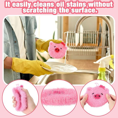 6 Piecs Cute Pig Shape Dish Sponge Dual Sided Non Scratch Pig Dish Washing Scrubbers, Reusable Household Cleaning Kitchen Tools for Dishwashing Washing Dishes Cookware