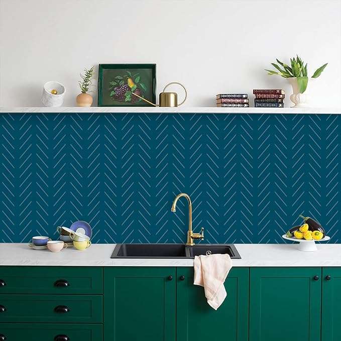Orainege Blue Peel and Stick Wallpaper Navy Wallpaper 17.7 in x393.7 in Blue Contact Paper Herringbone Geometric Wallpaper Peel and Stick Modern Self Adhesive Removable Vinyl Wall Paper for Bathroom