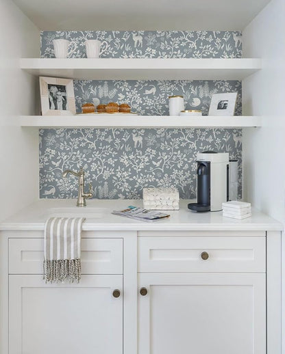 Timeet Peel and Stick Wallpaper Grey Floral Wallpaper 16.14"x118.11" Cats/Birds/Trees Contact Paper Modern Flower Wall Paper Self Adhesive Removable for Walls Covering
