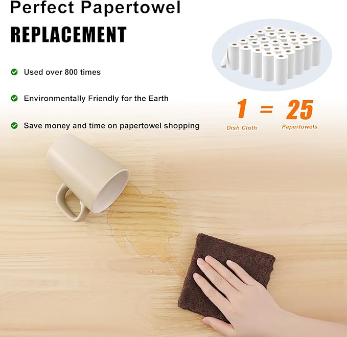 Homaxy 24 Pack Kitchen Dish Cloths (10 x 10 Inches, Brown), Super Soft and Absorbent Coral Velvet Dish Towels, Nonstick Oil Fast Drying Microfiber Cleaning Cloth, No Lint Household Dishcloths