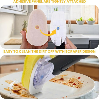 Soap Dispensing Replacement Dish Brush Storage Set with 10 PCS Sponge Refills & Holder - RIMAY Dispenser Scrub Cleaning Scrubber Kitchen Dishwashing Dish Wand Handle for Dishes/Pans/Pots/Sink(Yellow)