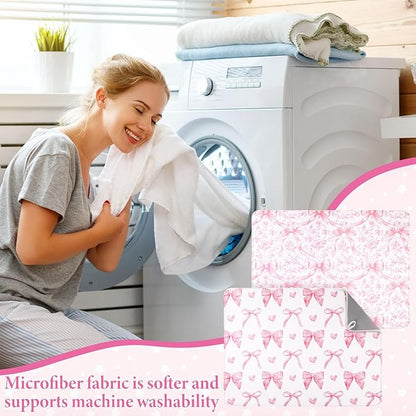 SiliFine 2 Pcs Large Coquette Pink Bow Dish Drying Mat Large for Kitchen, 18 X 24 Inch Bow Absorbent Microfiber Coffee Bar Pad for Women Counter Kitchen Home Accessories Party Gifts