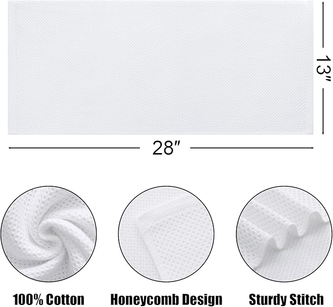 Kitinjoy 100% Cotton Waffle Weave Kitchen Hand Towels (13 X 28 Inches, White), 8-Pack Super Soft and Absorbent Dish Towel for Drying Dishes