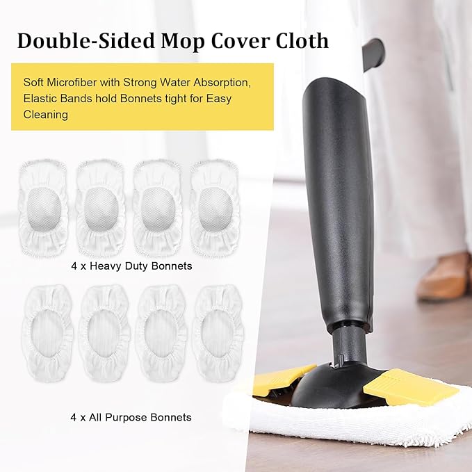 Microfiber Steam Mop Pads Replacement Compatible with Oreck Steam Mop STEAM100 / STEAM100LRH, Washable Reusable Steam Mop Covers Bonnets for Hardwood Floor Cleaning (8 Pack)