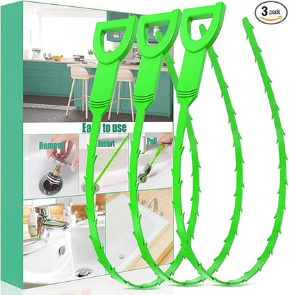 Drain Snake Hair Drain Clog Remover - 3 Pack Shower Snake Sink Unclogger Tool with Exquisite Packaging (Green)
