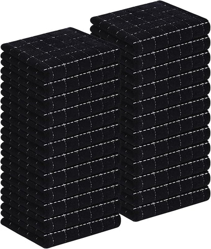 Homaxy 100% Cotton Terry Kitchen Towels(Black, 13 x 28 inches), Checkered Designed, Soft and Super Absorbent Dish Towels, 24 Pack