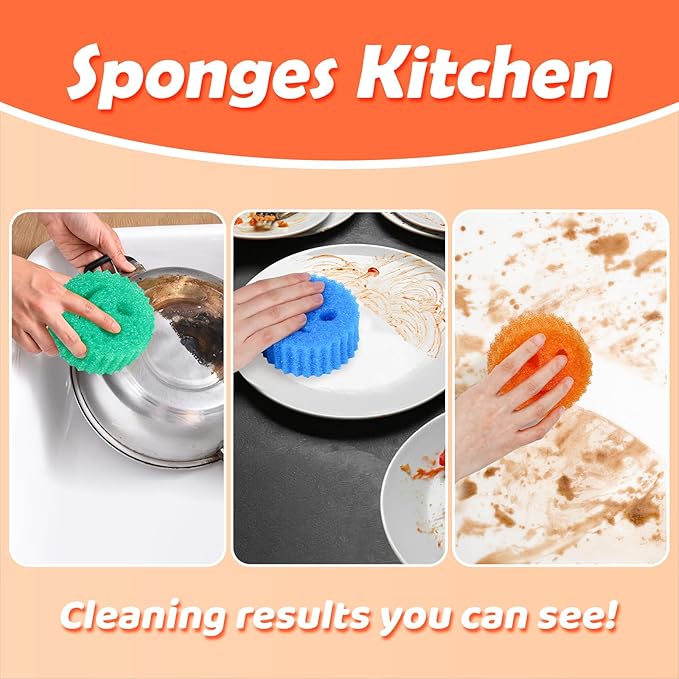 8 Colorful Smile Scrub Sponges, Temperature Controlled Sponges Kitchen, Bulk Dish Sponge for Cleaning, Multi Functional Cleaning Sponge for Kitchen, Bathroom, Floor