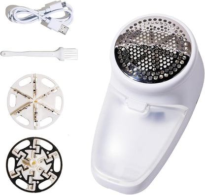 Nori Trim Fabric Shaver - Lint Remover for Clothes & Furniture Couch Pilling - Sweater Pill Remover - Clothes Shaver with 6 Precision Blades - Wireless and Rechargeable - White