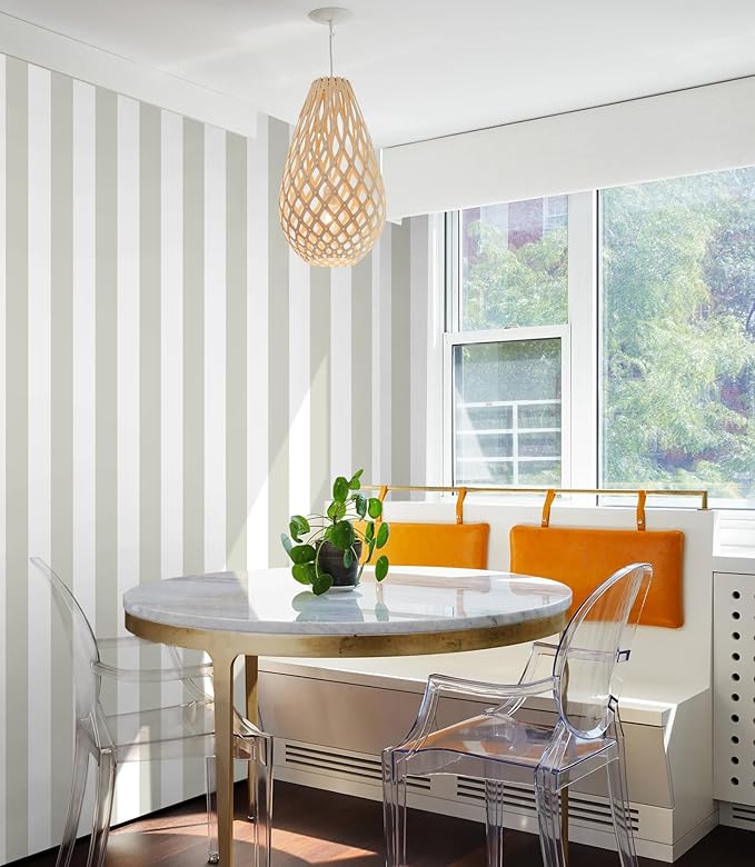 Guvana 17.7"x472" Striped Wallpaper Brown and White Contact Paper Brown Removable Peel and Stick Wallpaper Modern Self Adhesive Wall Paper for Accent Wall Laundry Bedroom Decor