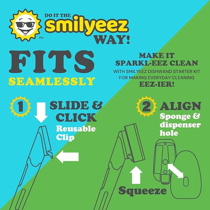 Smilyeez Soap Dispensing Dishwand (Grey) with Ergonomic Handle and 4 No-Plastic Sponges - Effortless Cleaning and Long-Lasting Durability - Kitchen and Dishwashing Essential