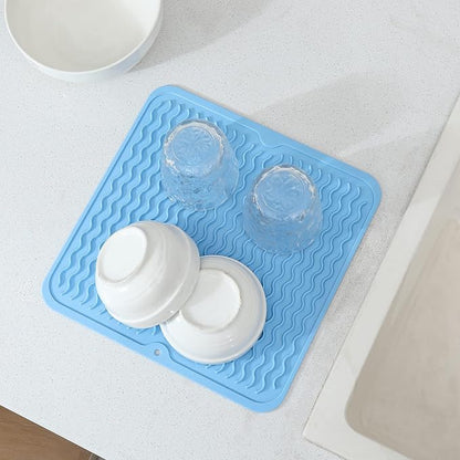MicoYang Silicone Dish Drying Mat for Multiple Usage,Easy clean,Eco-friendly,Heat-resistant Silicone Mat for Kitchen Counter or Sink,Refrigerator or Drawer liner Light Blue M 12 inches x 12 inches