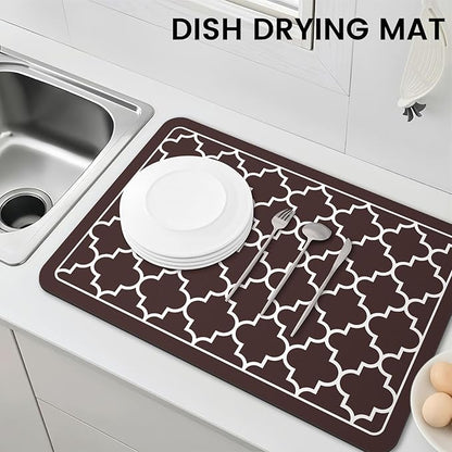 WISELIFE Dish Drying Mat Super Absorbent Drying Mat Large Dish Drying Mats for Kitchen Counter Easy Clean Dish Mat Kitchen Drying Mat16"x 24" Stylish Chocolate
