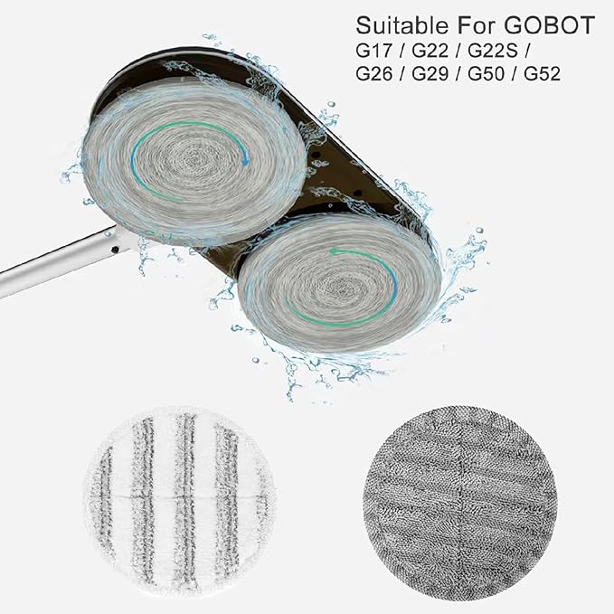 4-Pack 6.3in Electric Mop Replacement Pads – 2 Gray High-Absorbent Pads & 2 White Scrubbing Pads with Gentle Plastic Brushes – Fits Most Spin Mop Machines, Hardwood & Tile Floors