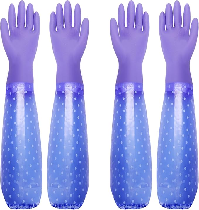 XANGNIER Long Gloves for Cleaning Bathroom,Waterproof Chemical Resistant Gloves Elbow Length,Pvc Full Arm Men & Women Reusable Glove for Gardening,Aquarium,Kitchen,Dishwashing,Household Cleaning,2pair