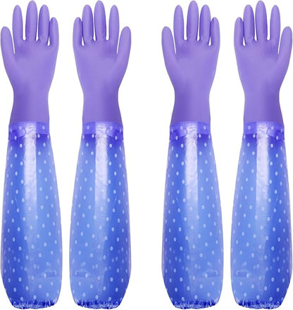 XANGNIER Long Gloves for Cleaning Bathroom,Waterproof Chemical Resistant Gloves Elbow Length,Pvc Full Arm Men & Women Reusable Glove for Gardening,Aquarium,Kitchen,Dishwashing,Household Cleaning,2pair