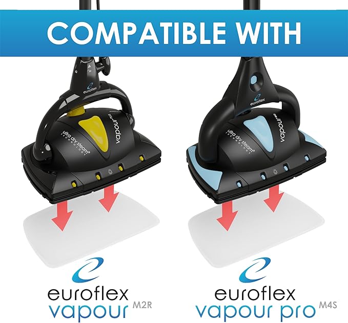 Euroflex Vapour EZ Glide™ Premium 3-Ply Microfiber Cleaning Pads; Upgraded with Secure-Fit™, 2-3x Greater Durability, Moisture Control & Absorbency; Reusable & Machine Washable (2 Pack)