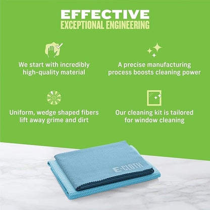 E-Cloth Window Cleaning Cloth - Eco Packaging - Glass Cleaning Cloth, Streak-Free Windows with Just Water, Microfiber Towel Kit for Windows, Car Windshield, Mirrors - Alaskan Blue