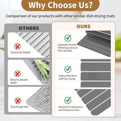 Stone Dish Drying Mats for Kitchen Counter,23.6''x15.3'' Foldable Quick Dry Stone Mat Kitchen,Eco-Friendly,Absorbent Diatomaceous Earth Mats for Dishes Bottles Cups Bathroom Any Countertop-Dark Gray