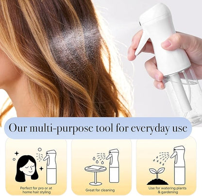 3Pack Continuous Spray Bottle 200ml, Ultra Fine Water Mister Refillable Empty Spray Bottle for Hair Styling, Salon, Skin Care, Cleaning & Plants (6.8oz Clear)