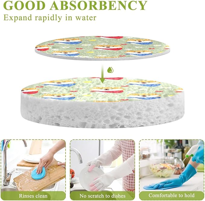 Cute Shiba Inu Dogs Kitchen Scrub Sponges, Pop-up Kitchen Cleaning Sponges Reusable Dish Washing Sponges for Bathroom Household Cleaning 3 Pack - Non Scratch Scrubber