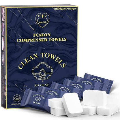 Compressed Towel Tablets Large Ultra Soft Disposable Face Towel Individually Wrapped 12x9 Inch Portable Washcloths for Makeup Removal Beauty Salon Gym Camping Travel Outdoor Sports(50 Pcs Blue)