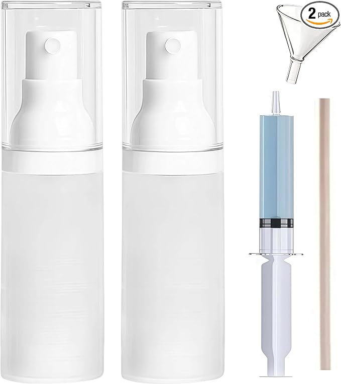 1oz/30ml-Small Spray Bottle 360° Angle Work, Portable Refillable Leak Proof Travel Mini Spray Bottle.For Perfume Toner Hair spray Facial Moisturizing 【1oz/30ml-(Pack of 2) & Spary Bottle】