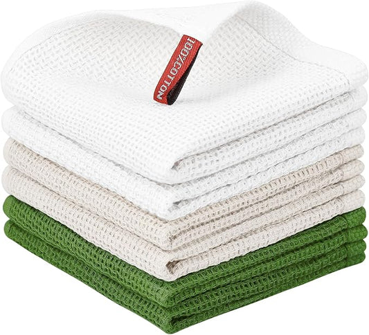 Nialnant 100% Cotton Kitchen Dish Towels,Waffle Weave Dish Cloths for Washing Dishes,Soft Absorbent Dish Rags,Quick Drying Cleaning Rags-12x12 in, 6 Pack