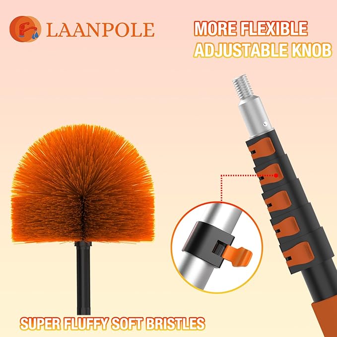 LAANPOLE 24FT Cobweb Duster with Extension Pole, Spider Web Brush for Cleaning Extendable, Professional Ceiling and Corner Dusters for Outdoor Indoor Use