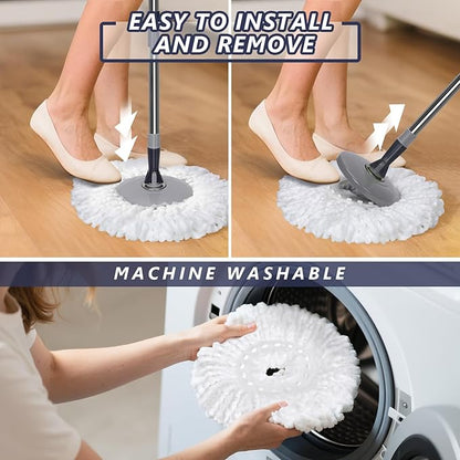 Spin Mop and Bucket Set,Masthome EasyWring Microfiber Spin Mop with 3 Mop Pads,Pedal Spinning Mops and Bucket with Wringer Set for Floor Cleaning - Home & Office Suitable