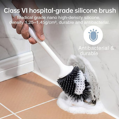 Lefree Silicone Toilet Brush and Holder Set with Ventilated Holder, Floor Standing & Wall Mounted Toilet Scrubber