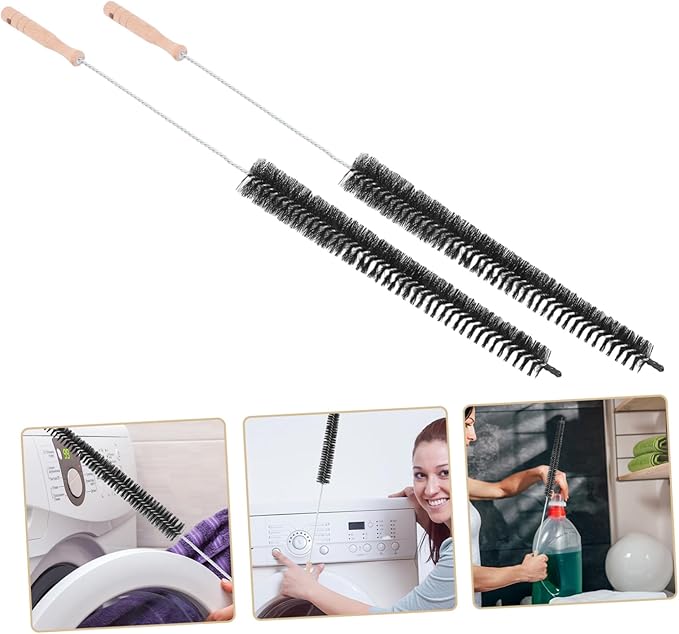Healifty 2pcs Wooden Handle Washing Machine Cleaning Brush for Home Use Multi Angle Dryer and Pipe Cleaner with Comfortable Grip Practical Design for Thorough Maintenance