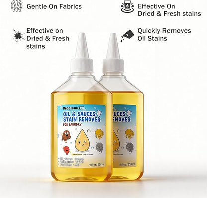 Instant Oil Stain Remover For Fabric (9 fl oz) – Effectively Eliminates Food Grease, Sauces, Motor Oil, Dried Oils, and Oily Stains. Safe for Skin and Machine-Washable Fabrics