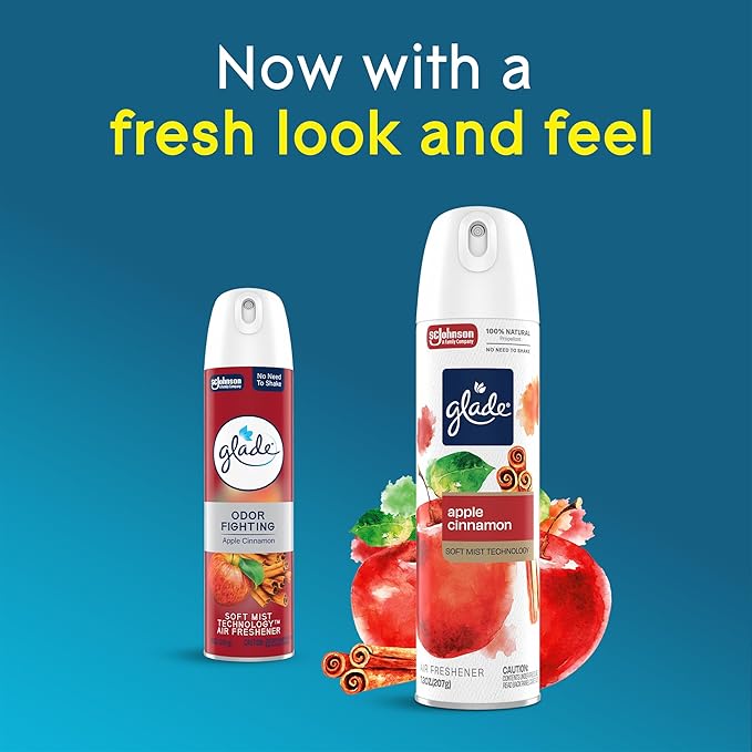 Glade Air Freshener Room Spray, Apple Cinnamon Scent, Odor Fighting to Deliver Long Lasting Freshness, 7.3 Oz, 6 Count