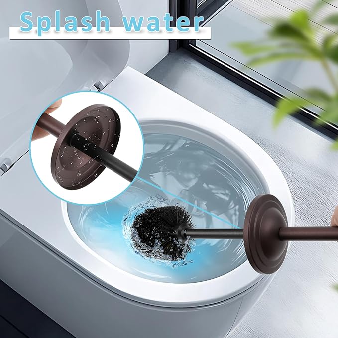 Bronze Toilet Brush and Holder Set,304 Stainless Steel Toilet Bowl Brush and Holder for Bathroom,Heavy Duty Toilet Brush,Durable Scrubbing Bristles,Splash Resistant,Long Handle