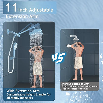 High Pressure Rainfall & Handheld Shower Head Combo, 3-Spray Fixed Showerhead and 6 Sprays Hand Held with 6ft Stainless Steel Hose and Adjustable Extension Arm (Silver black)