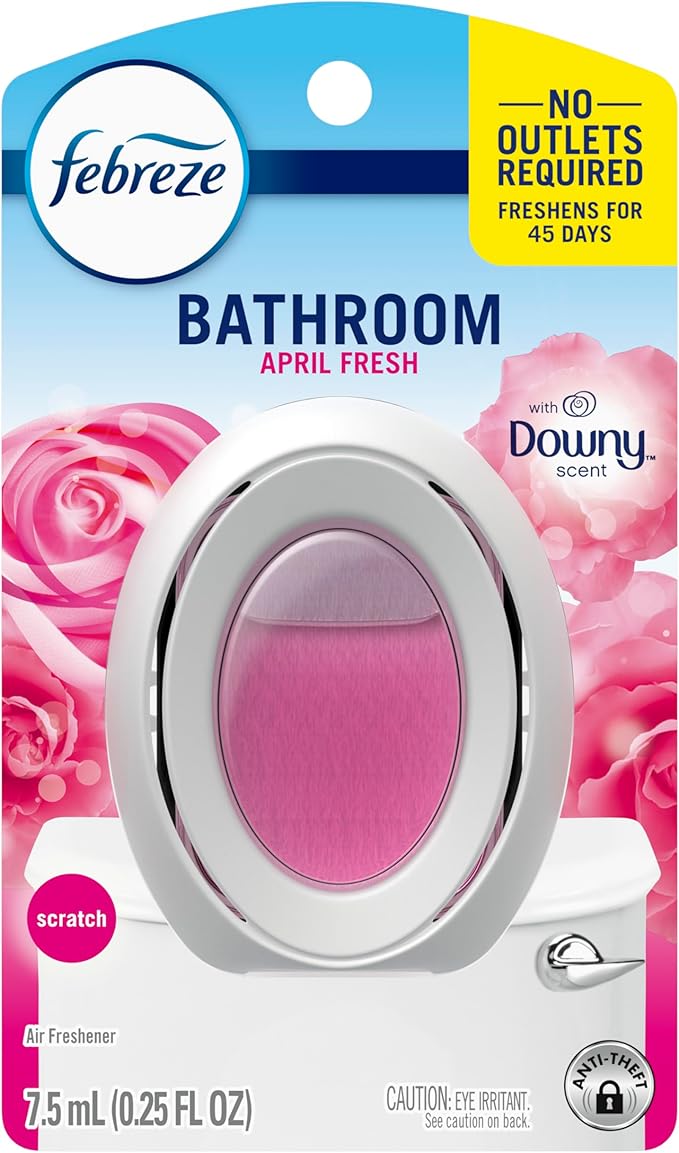 Febreze Bathroom Air Freshener, Odor-Fighting Plug-In Alternative, Home, Bathroom & Kitchen Use, Downy April Fresh Scent, 6 Count