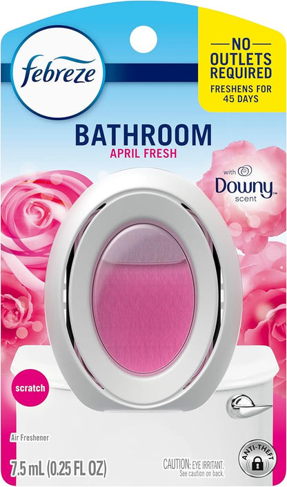 Febreze Bathroom Air Freshener, Odor-Fighting Plug-In Alternative, Home, Bathroom & Kitchen Use, Downy April Fresh Scent, 6 Count