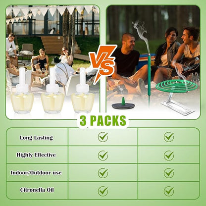 Plug In Air Freshener Refills for Home, Citronella Scent 3 Count, Wall Plug In Refills 1.98 Fl Oz, Compatible with Air Wick & Glade, Not for Glade Plus, Scented Refill for Indoor, Backyard, Camping