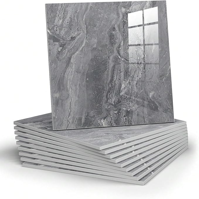 Chejiaye 22pcs Marble Peel and Stick Backsplash Waterproof Washroom Wall Panels, Peel and Stick Tile, PVC Foam Wall Panels for Kitchen,Bathroom,Living Room,Grey (Not Real Tile,11.8" x 11.8")