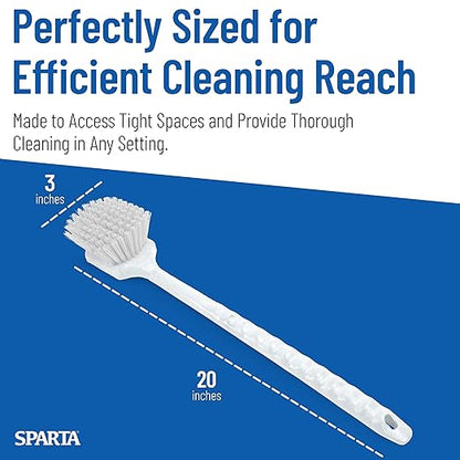 SPARTA 40501EC02 Plastic Large Scrub Brush, Kitchen Brush, Utility Brush With Long Handle For Cleaning, 20 Inches, White