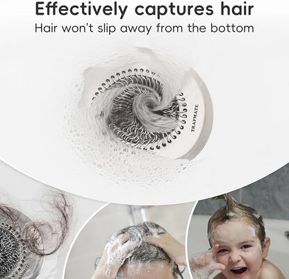 TRAPMATE 2 Pack Bathroom Sink Drain Strainer, 4.4" Fast Drainage Shower Drain Hair Catcher, Anti-Slip Bathtub Drain Hair Catcher, Stainless Steel Shower Drain Cover for Tub, Sink (Patented Product)