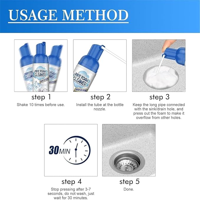 Foam Drain Cleaner, 2.02 Fl Oz Drain Cleaner, Sink DrainCleaner, Japanese Drains FoamCleaner, Bubble Cleaners Foam Spray, FoamDrainCleaners for Bathroom Sink (1pcs)