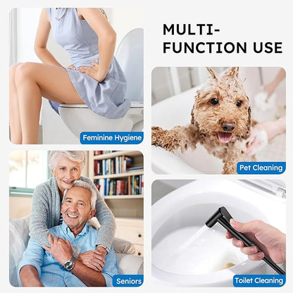 Arofa Built-in Hot and Cold Handheld Bidet Sprayer for Toilet, Black Warm Water Bidet with Adjustable Water Flow, Dual Control Mode Muslim Shower with Spray Hose for Feminine Wash, Wall Mounted