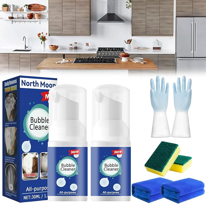 Highly Effective Oil Breakdown Foaming Spray, Bubble Cleaner Foam Spray, All-Purpose Rinse-Free Cleaning Spray for Kitchen, Oven, Stove, Grill (2Pcs-30ml)