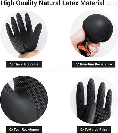ThxToms 3 Pairs Dishwashing Gloves, Reusable Latex Cleaning Gloves for Housework Kitchen Bathroom, Durable Flexible & Anti-slip, Smooth Lining, Easy On & Off, Small, Black