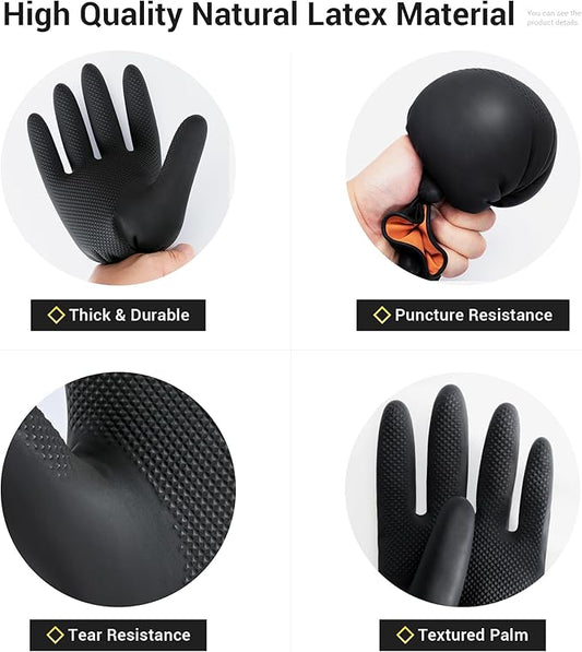 ThxToms 3 Pairs Dishwashing Gloves, Reusable Latex Cleaning Gloves for Housework Kitchen Bathroom, Durable Flexible & Anti-slip, Smooth Lining, Easy On & Off, Extra Large, Black