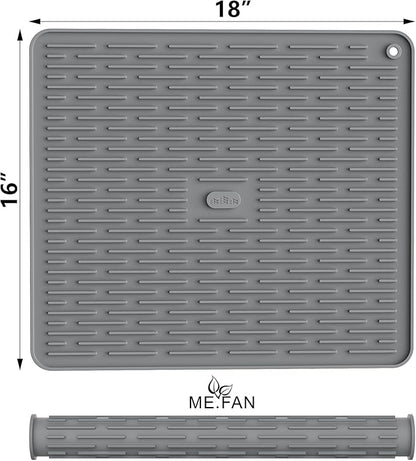 ME.FAN Silicone Dish Drying Mat for Kitchen Counter, Dish Drying Pad for Sink, Refrigerator or Drawer, Countertop Protection Pad L - 18''×16'' - Grey