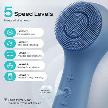 COSLUS FBS03 Face Scrubber Facial Cleansing Brush: 2 in 1 Spin and Vibration Patented, Silicone Electric Exfoliator Scrubber with Automatic Foaming, Waterproof Face Cleanser Brush for Men and Women
