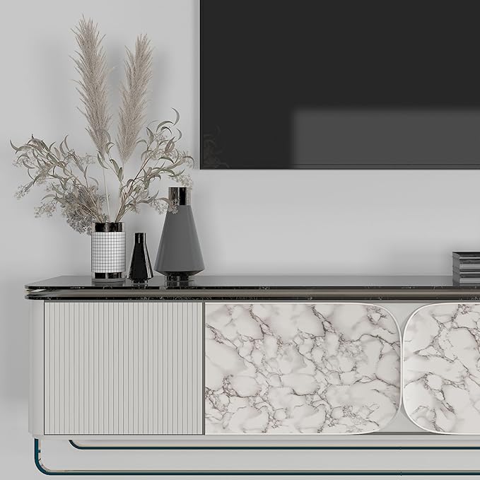 JSEVEM 16"×118" Grey White Marble Wallpaper Peel and Stick Waterproof Gray Marble Contact Paper Vinyl Wrap Glossy Textured Self Adhesive Granite DIY Tile Sticker for Kitchen Cabinets Table Countertops